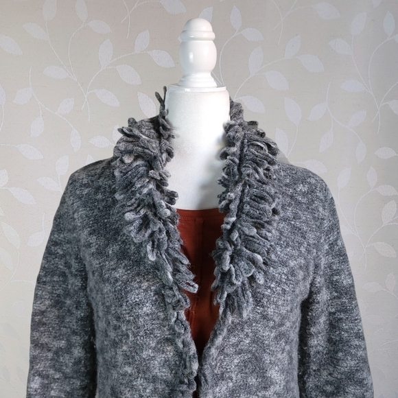 Nine West Cozy Wool Blend Loop Knit Hook Front Longline Cardigan Marled Gray Med - Picture 4 of 16